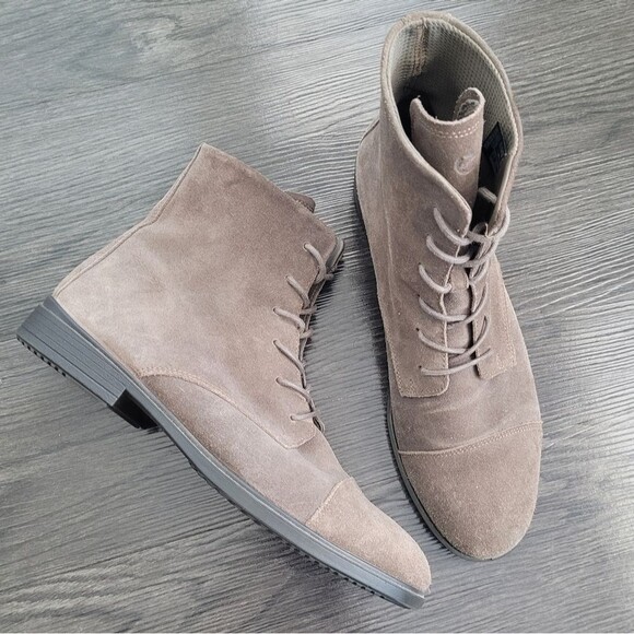 Ecco Taupe Suede Lace-Up Cap Toe Boots Men's 8 - Picture 1 of 6